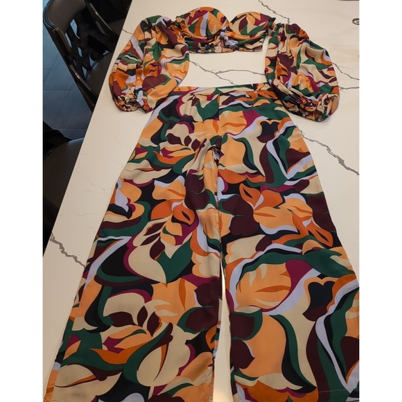 Live 4 Truth Tops - Live 4 Truth Anthropogy Boho Bell Sleeve Cropped Blouse & Pants Leaves Size M
